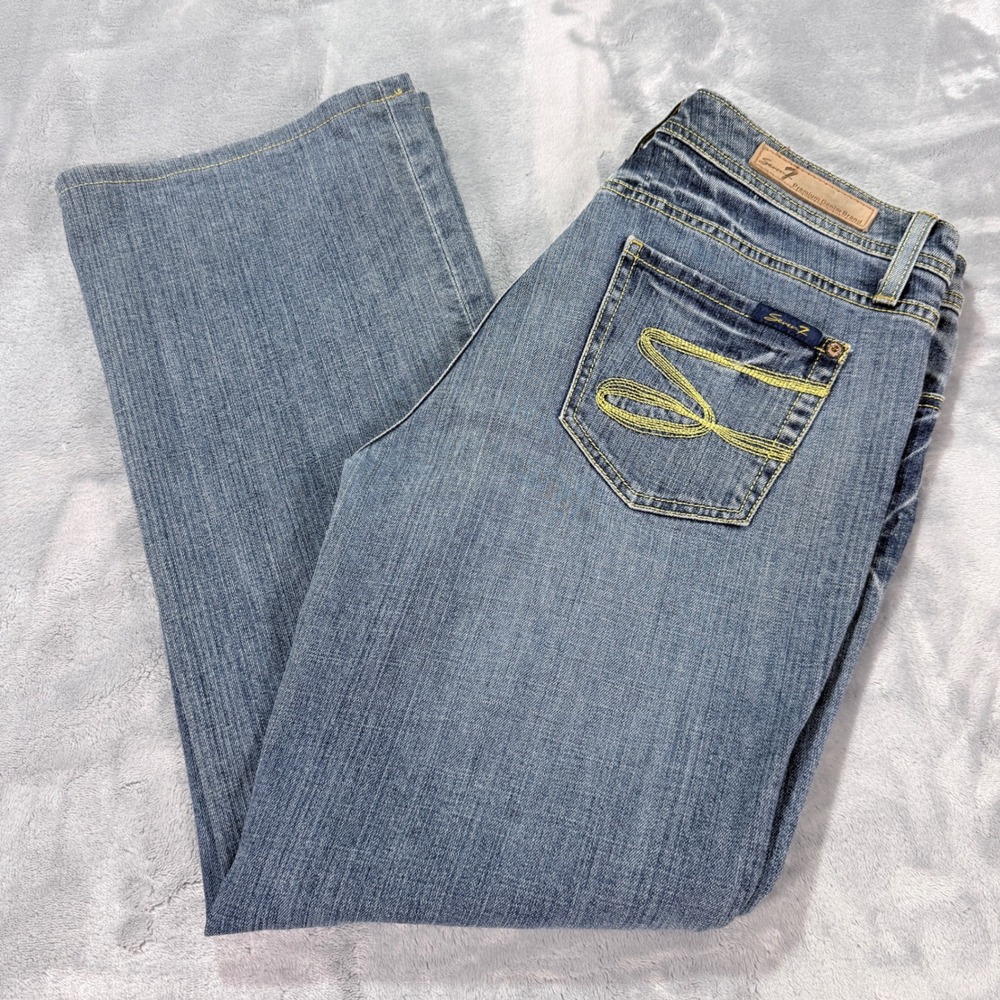 Seven7 Premium‎ Denim Flare Jeans  Embroidered Back Pocket Size 10 Short 27.5"